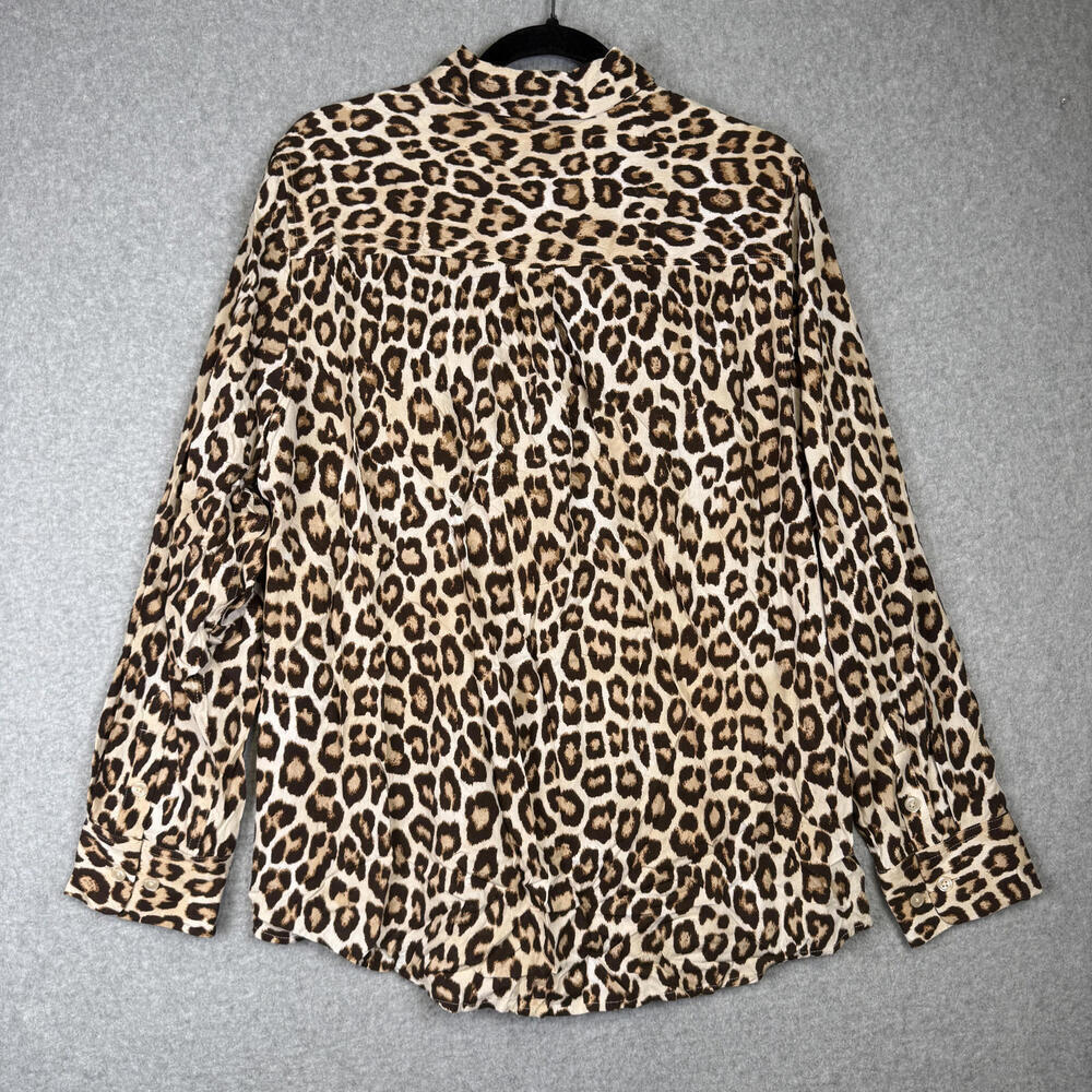 Chico's Women's Size 2, 12/14 L, Animal Print Tan Black Button Down Shirt Top - Picture 6 of 7